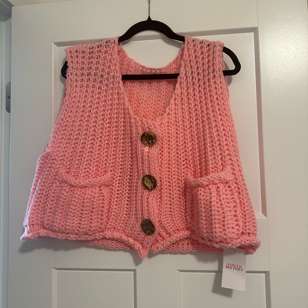 Chunky Pink Knit Button-Front Vest - Fancy D Boutique